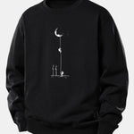 Velira Sweatshirts Juoda / XS Mėnulio Astronauto Spauda Laisvo Pjūvio Džemperis