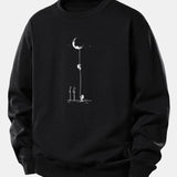 Velira Sweatshirts Juoda / XS Mėnulio Astronauto Spauda Laisvo Pjūvio Džemperis