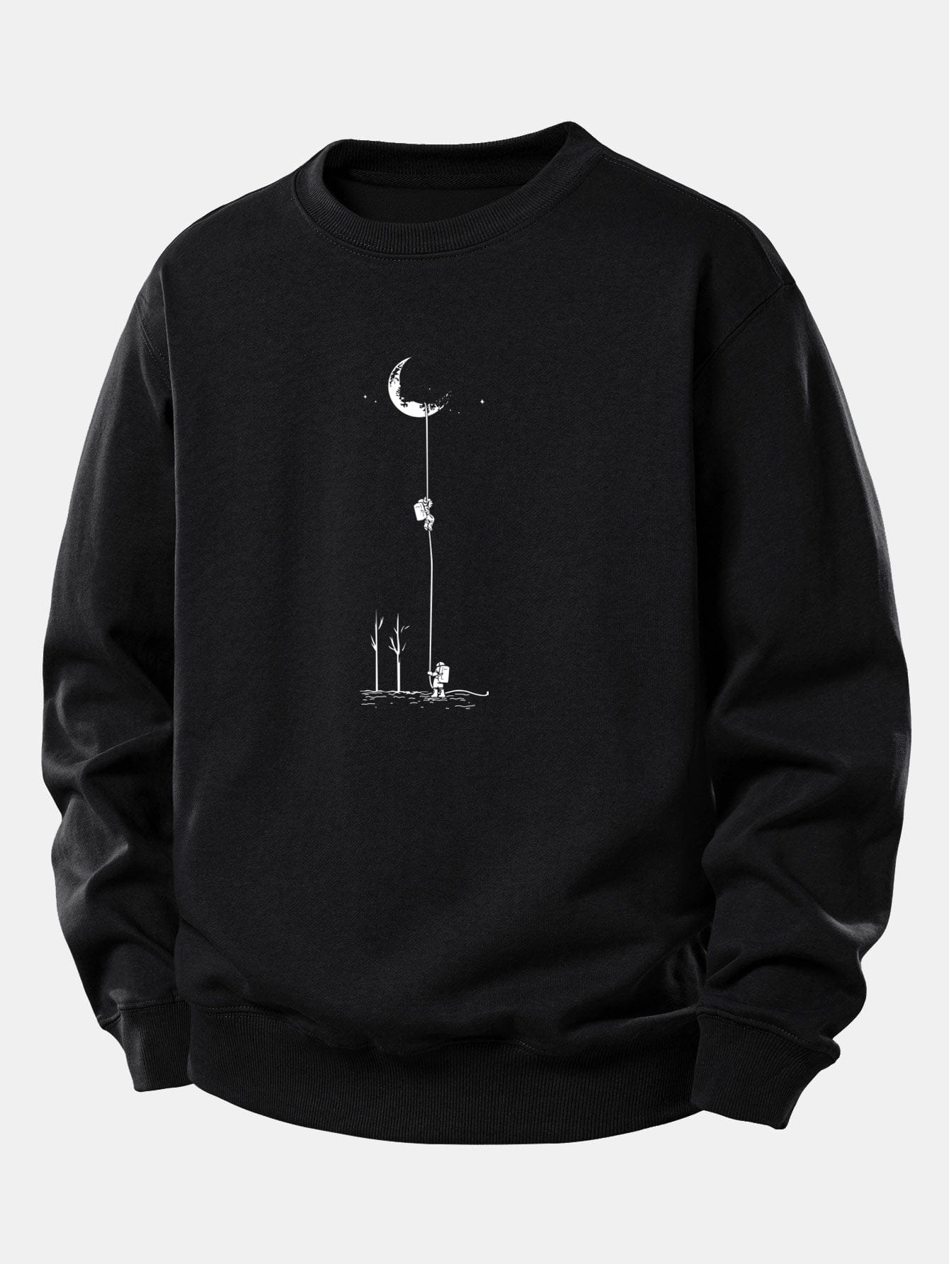 Velira Sweatshirts Juoda / XS Mėnulio Astronauto Spauda Laisvo Pjūvio Džemperis