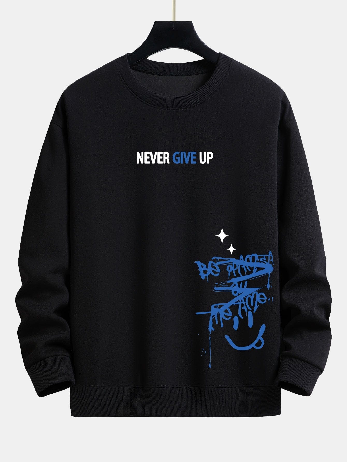 Velira Sweatshirts juoda / XS Niekuomet nepasiduok Šypsenėlės Spauda Laisvo Kirpimo Megztinis