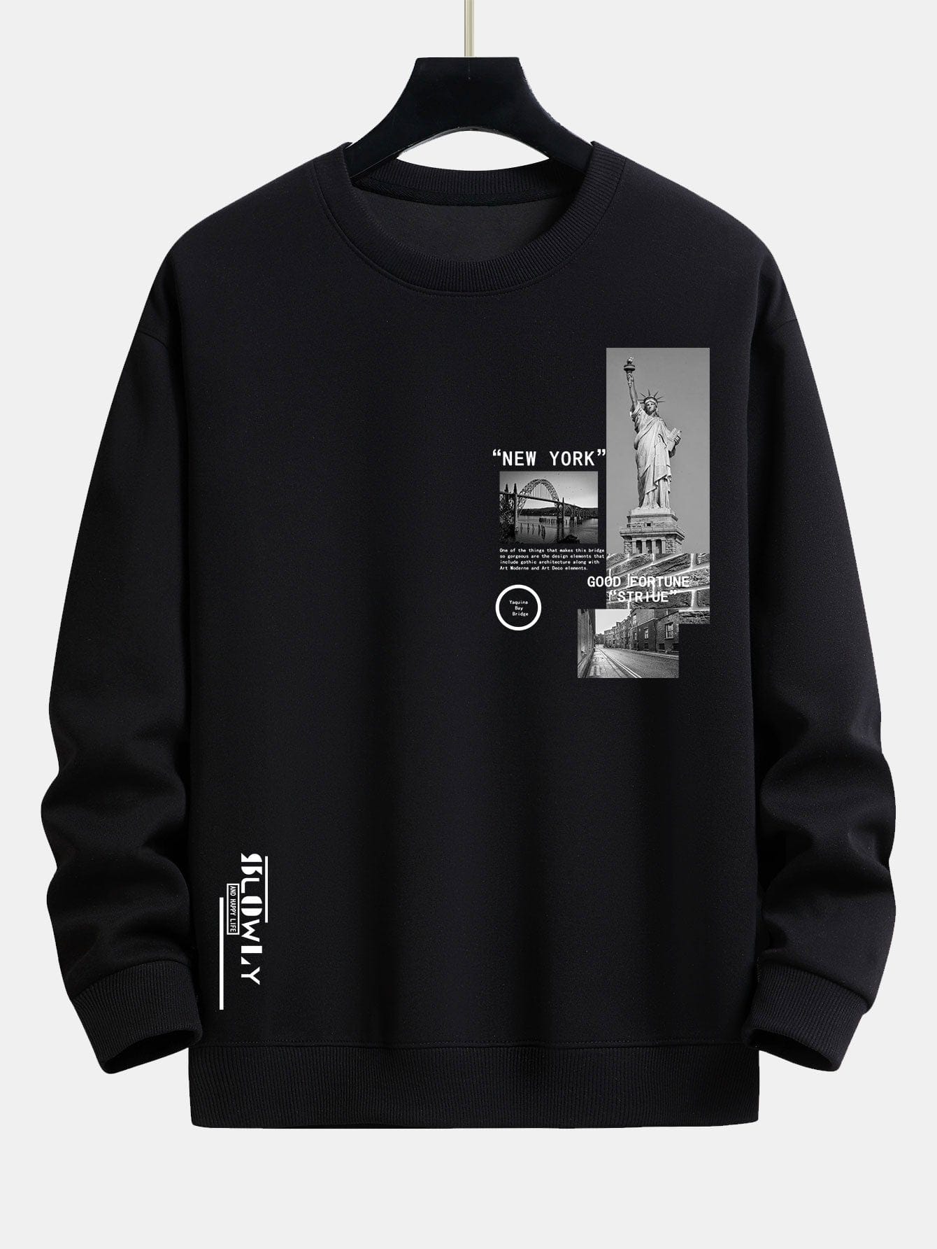 Velira Sweatshirts juoda / XS Niujorko architektūros atspaudas laisvo kirpimo džemperis