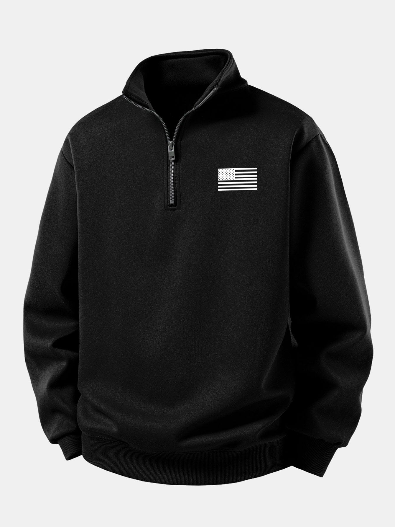 Velira Sweatshirts Juoda / XS Relaksuotas amerikietiškos vėliavos spausdinimo ketvirčio užtrauktuko džemperis