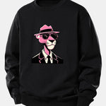 Velira Sweatshirts Juoda / XS Rožinė džentelmenų panteros spauda laisvo kirpimo megztinis