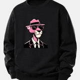 Velira Sweatshirts Juoda / XS Rožinė džentelmenų panteros spauda laisvo kirpimo megztinis