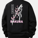 Velira Sweatshirts Juoda / XS Sakura Katanos Atspaudų Laisvas Pjūvis Megztinis