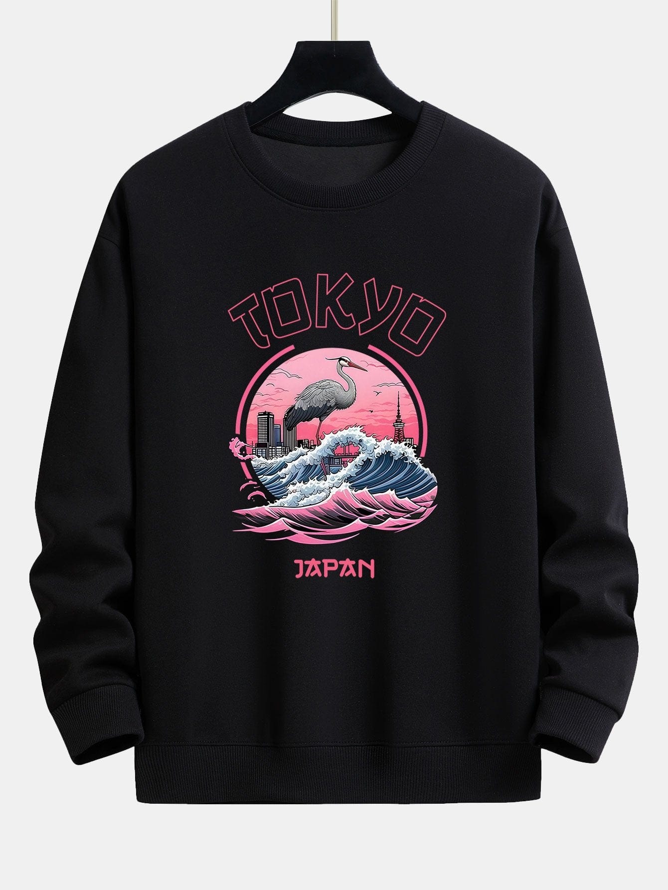 Velira Sweatshirts juoda / XS Tokijo Banga Gervė Paukštis Spauda Laisvas Fit Megztinis