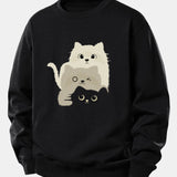 Velira Sweatshirts Juoda / XS Trys Katės Spauda Laisvo Pjūvio Džemperis