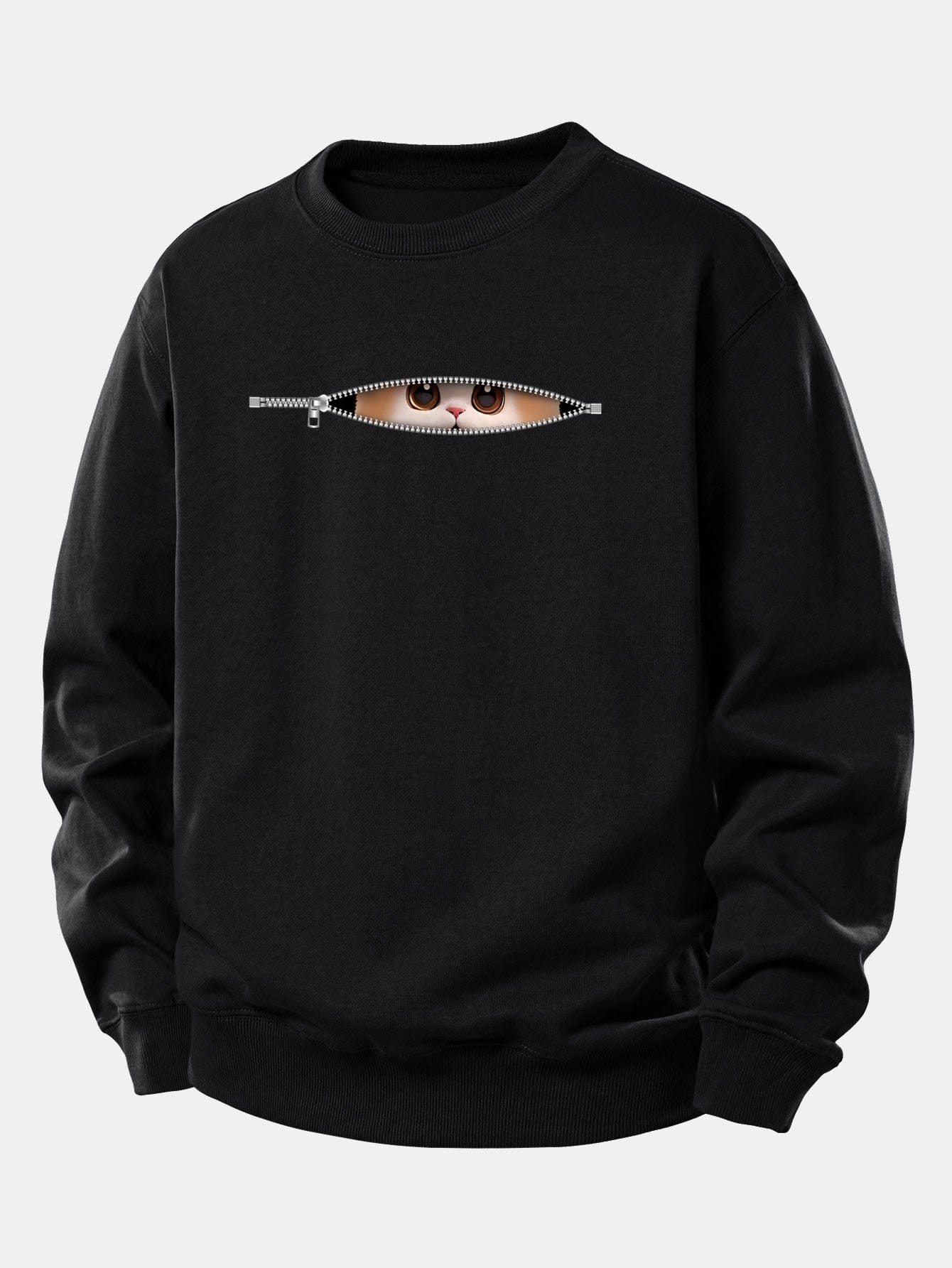 Velira Sweatshirts Juoda / XS Užtrauktuko katės spaudo laisvo kirpimo džemperis