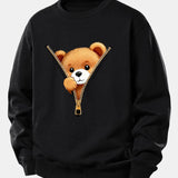 Velira Sweatshirts Juoda / XS Užtrauktuko meškiuko spauda laisvo kirpimo džemperis