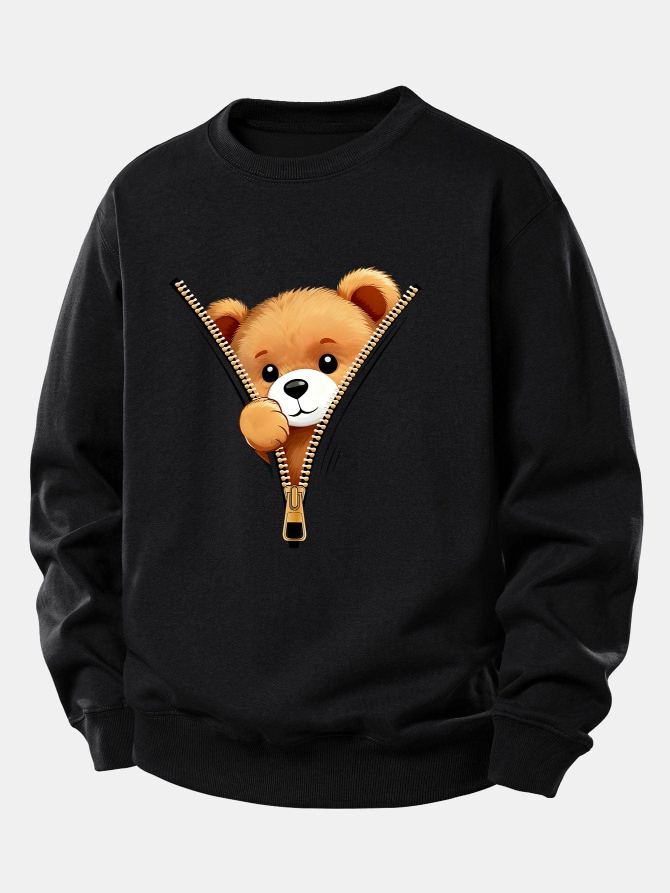 Velira Sweatshirts Juoda / XS Užtrauktuko meškiuko spauda laisvo kirpimo džemperis