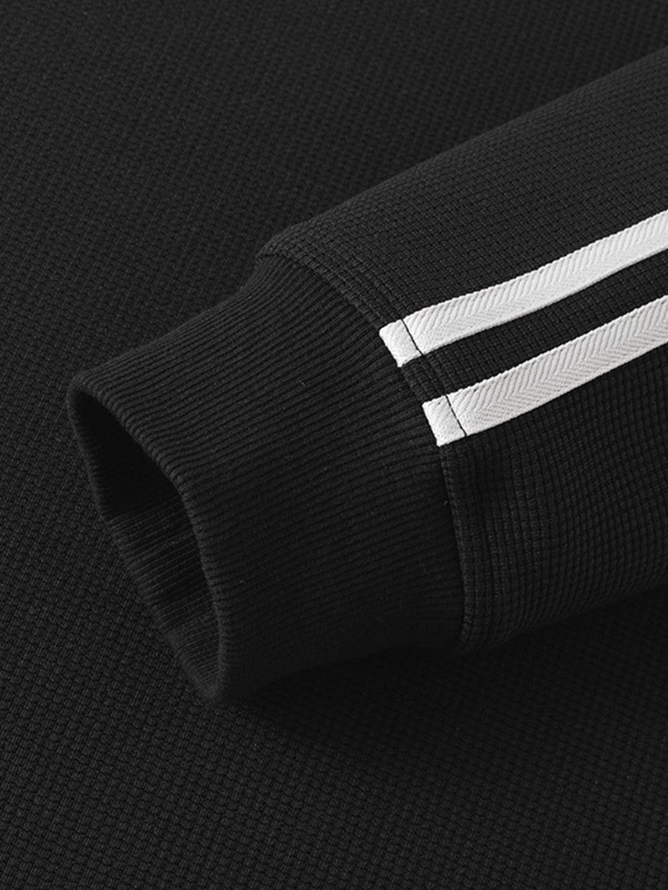 Velira Sweatshirts Juostuotas Vaflinis Užtrauktuko Polo Kaklo Megztinis