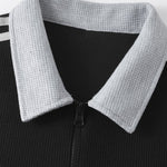 Velira Sweatshirts Juostuotas Vaflinis Užtrauktuko Polo Kaklo Megztinis