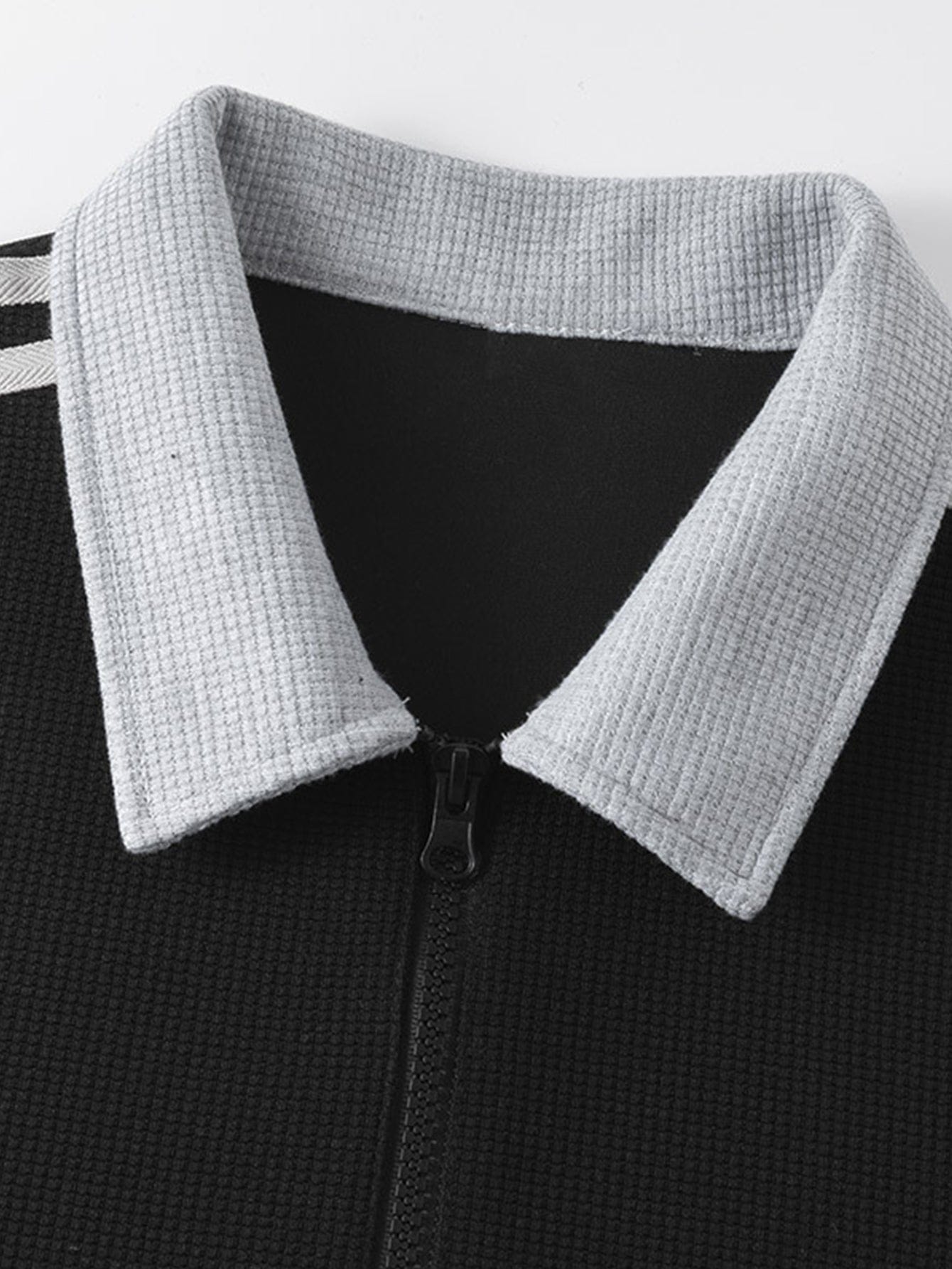 Velira Sweatshirts Juostuotas Vaflinis Užtrauktuko Polo Kaklo Megztinis