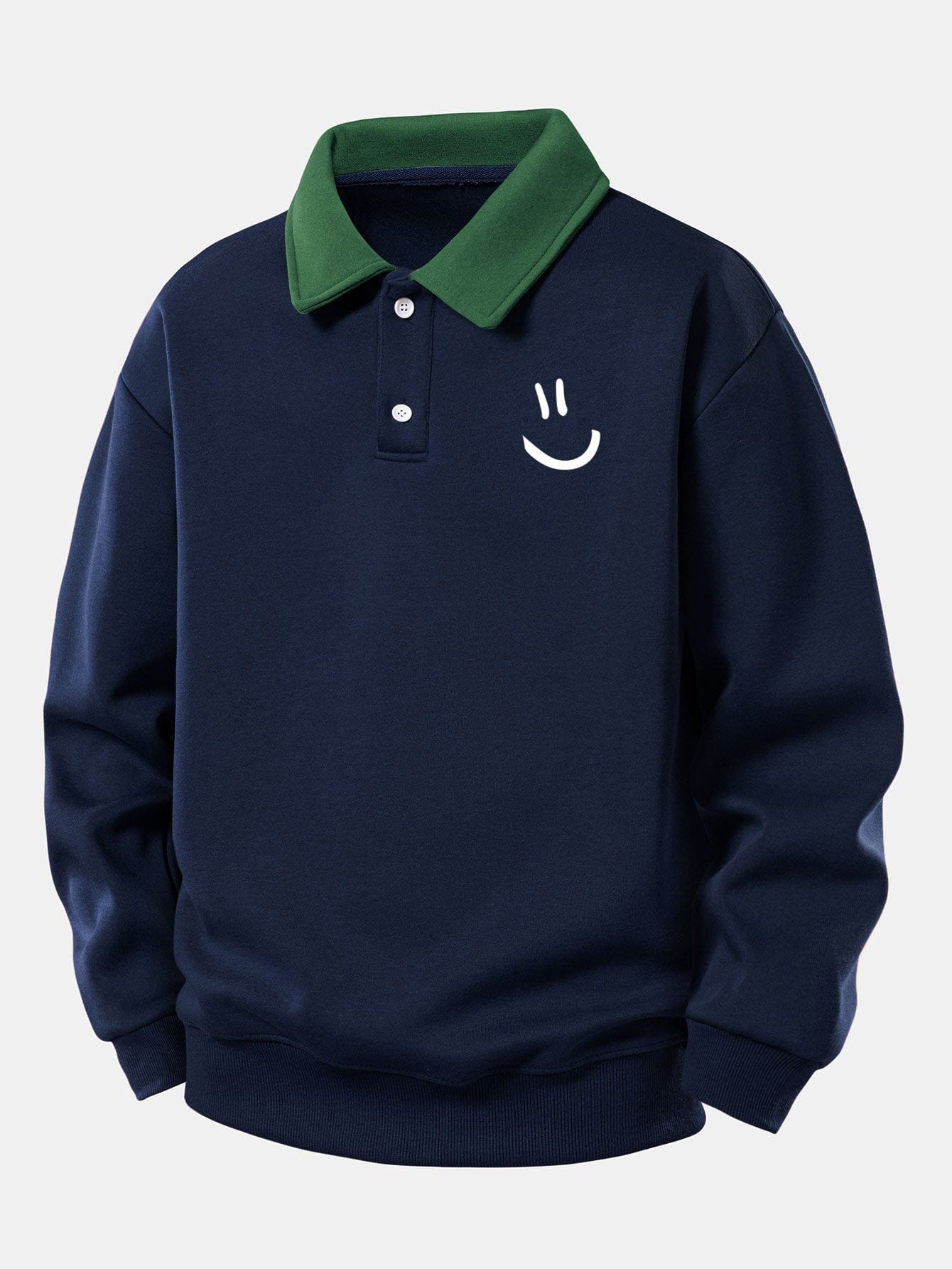 Velira Sweatshirts Jūros mėlyna / XS Atsipalaidavusio kirpimo šypsenėlės printo kontrastingas polo džemperis