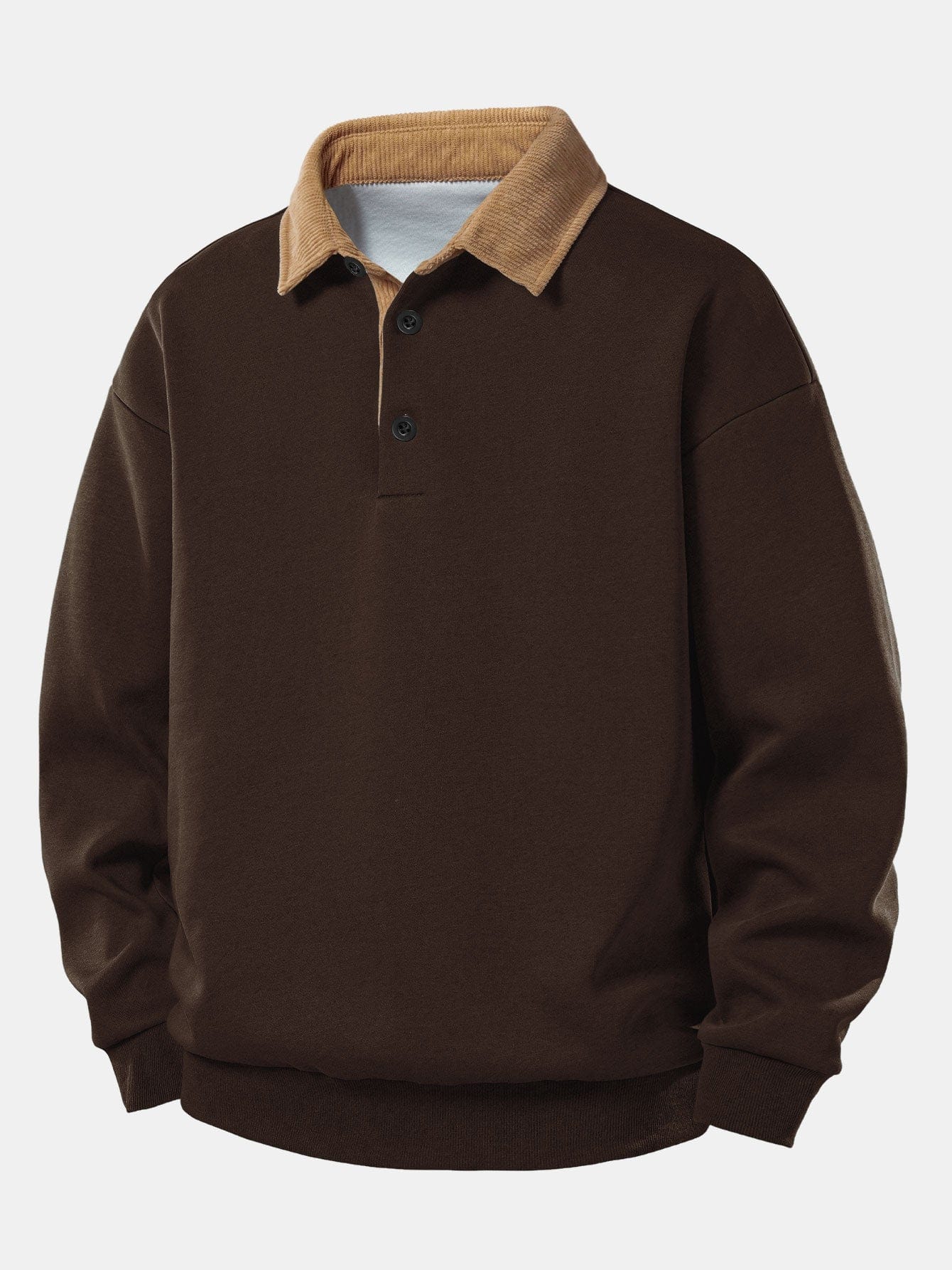 Velira Sweatshirts kava / S Laisvas Pritaikymas Kontrastinis Kordūrinis Polo Apykaklės Megztinis