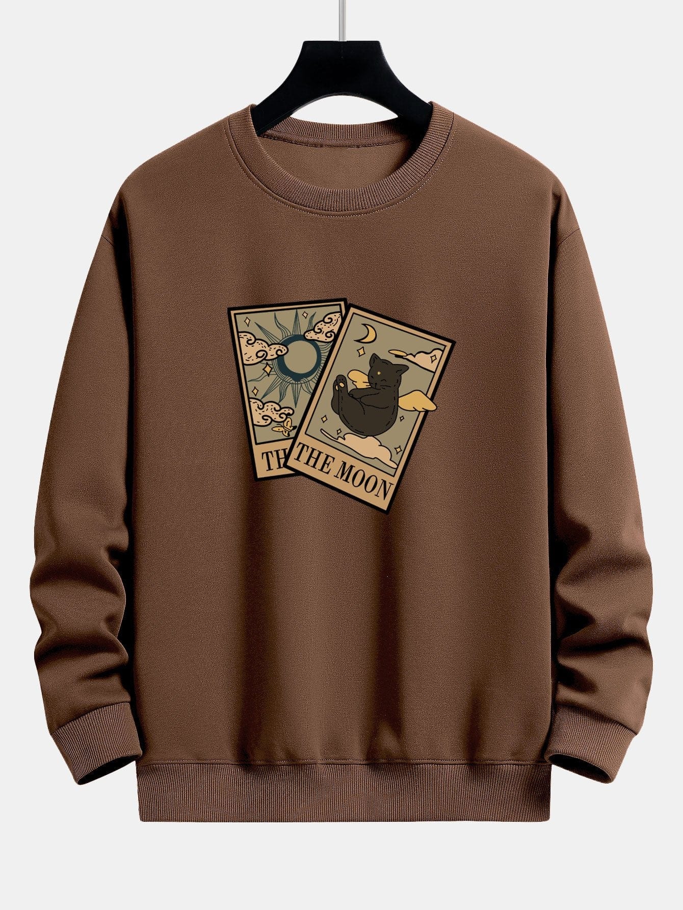 Velira Sweatshirts kava / S Saulės Mėnulio Katės Spaudas Laisvas Fit Megztinis