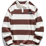 Velira Sweatshirts kava / XS Atsipalaidavęs Waffle Platus Dryžuotas Polo Megztinis