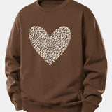 Velira Sweatshirts Kava / XS Leopardų širdies raštas laisvo kirpimo džemperis