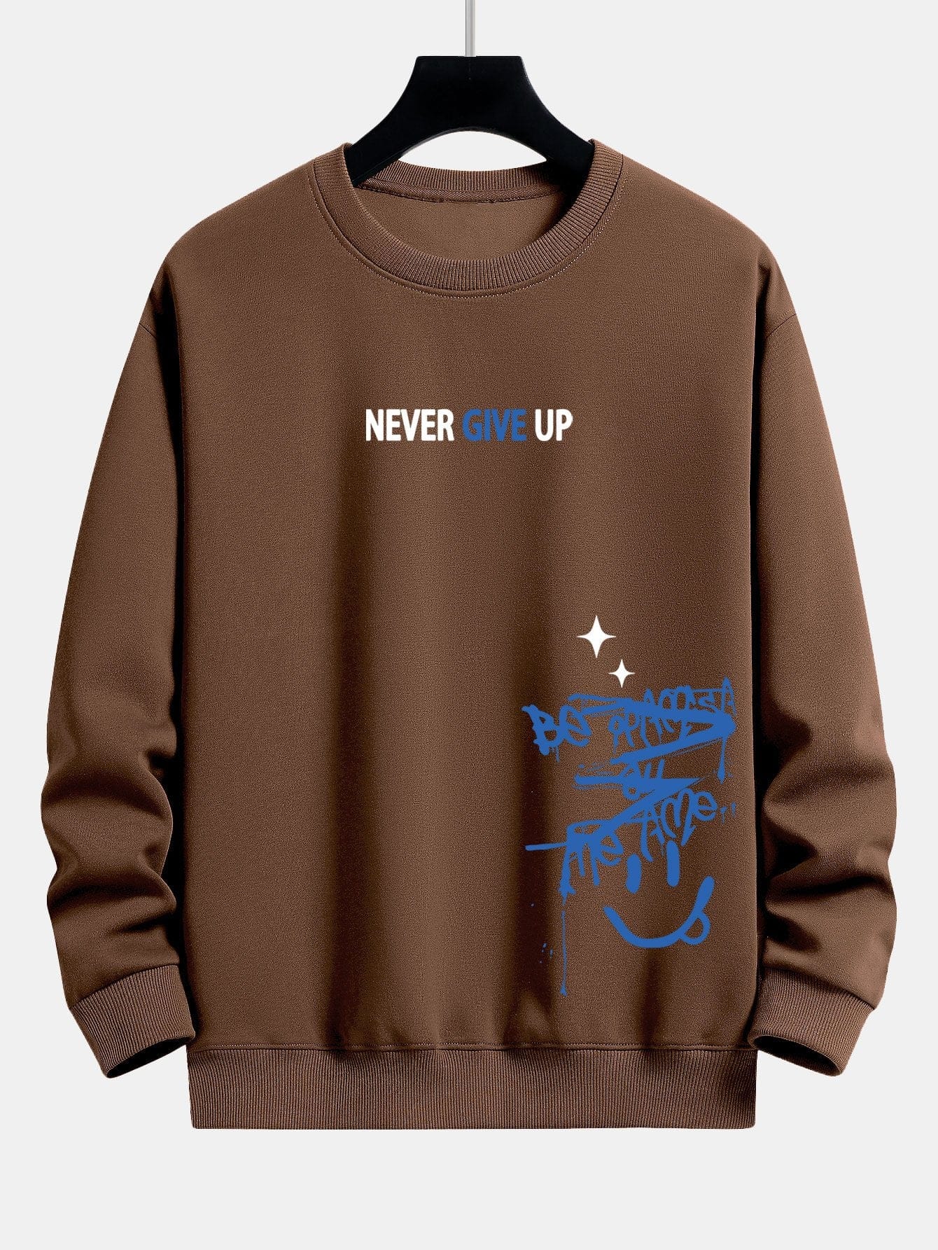 Velira Sweatshirts kava / XS Niekuomet nepasiduok Šypsenėlės Spauda Laisvo Kirpimo Megztinis