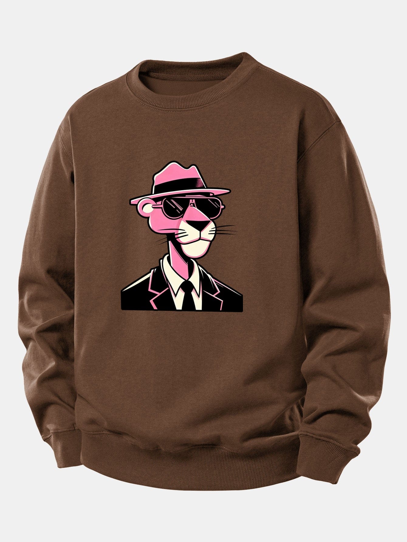 Velira Sweatshirts Kava / XS Rožinė džentelmenų panteros spauda laisvo kirpimo megztinis