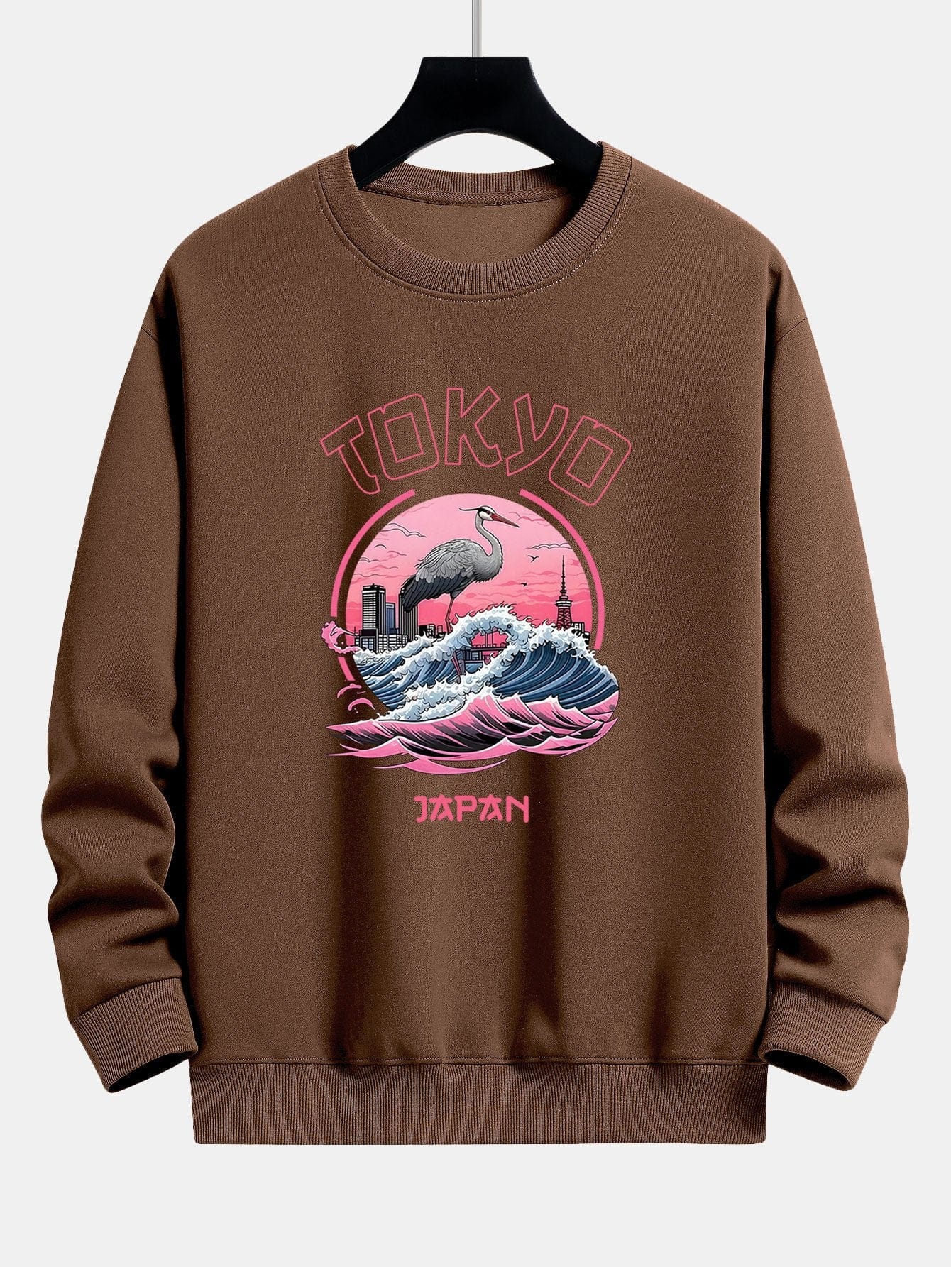 Velira Sweatshirts kava / XS Tokijo Banga Gervė Paukštis Spauda Laisvas Fit Megztinis