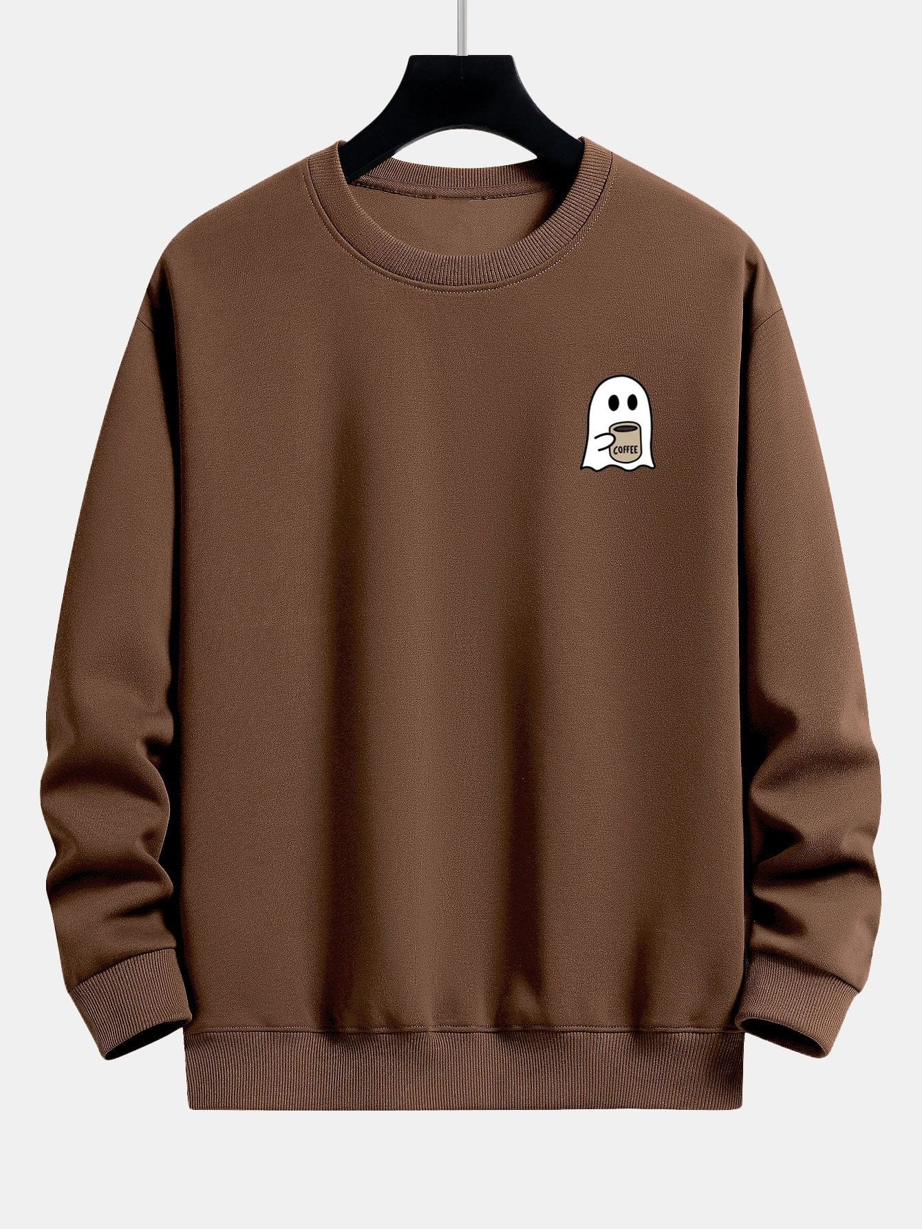 Velira Sweatshirts kava / XS Vaiduoklis, geriantis kavą, spauda, laisvas kirpimas, džemperis