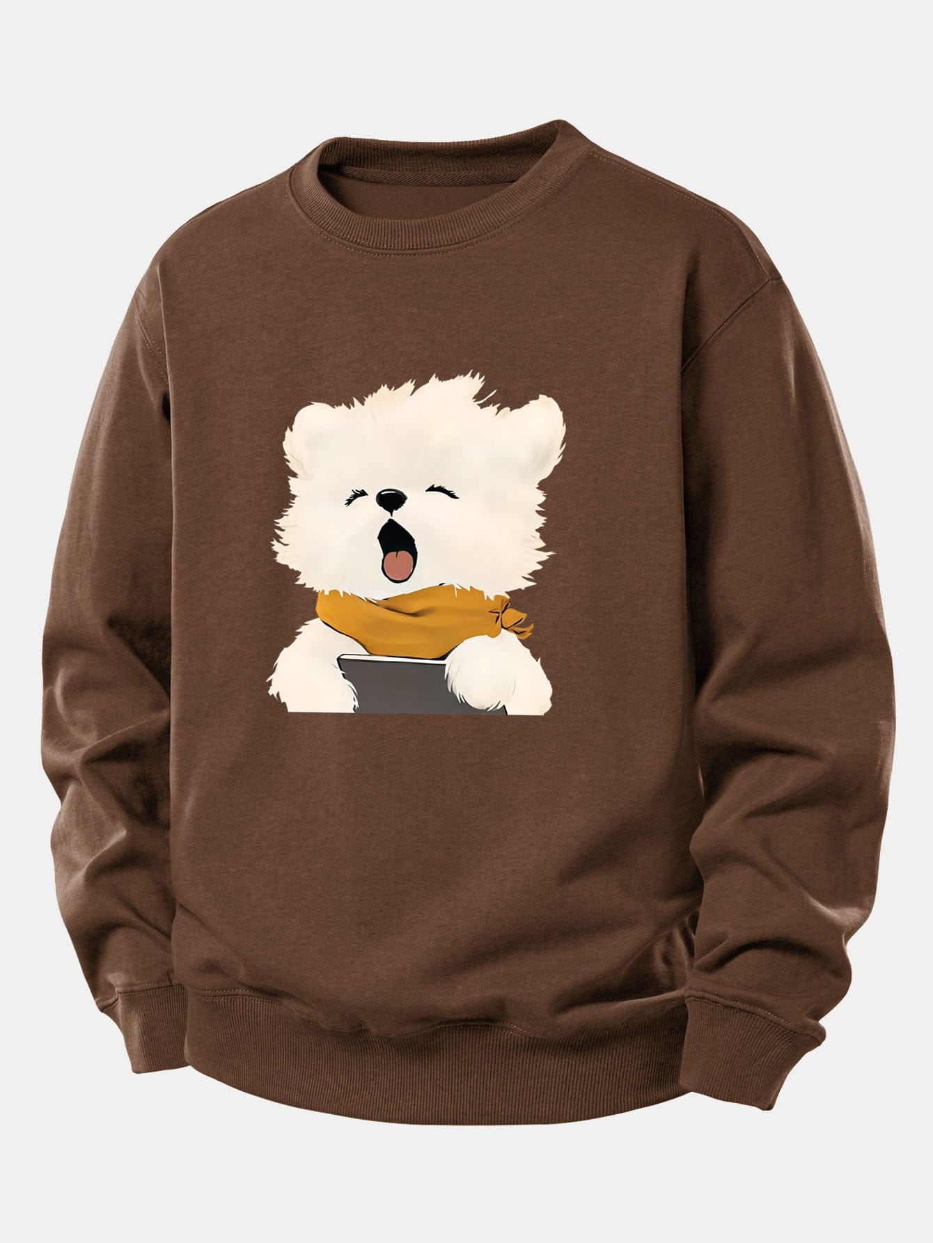 Velira Sweatshirts Kava / XS Žiovaujantis Šuniukas Spauda Laisvas Fit Džemperis