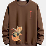 Velira Sweatshirts kavos / S Samurajų Karo Katės Spauda Laisvo Pjūvio Džemperis
