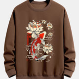Velira Sweatshirts kavos / XS Koi žuvies lotoso rašto laisvas fit džemperis