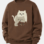Velira Sweatshirts Kavos / XS Trys Katės Spauda Laisvo Pjūvio Džemperis