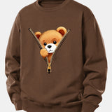 Velira Sweatshirts Kavos / XS Užtrauktuko meškiuko spauda laisvo kirpimo džemperis