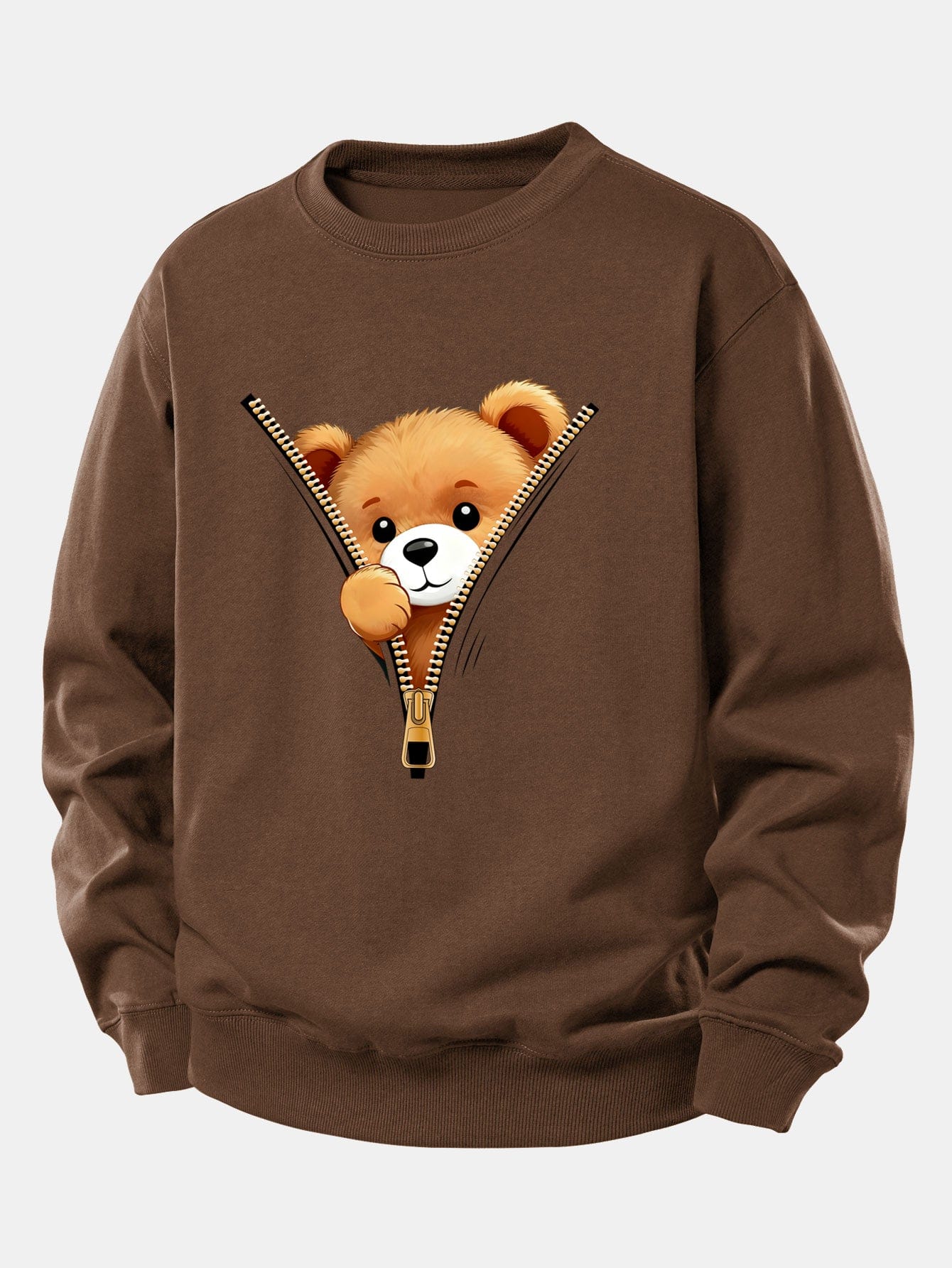 Velira Sweatshirts Kavos / XS Užtrauktuko meškiuko spauda laisvo kirpimo džemperis