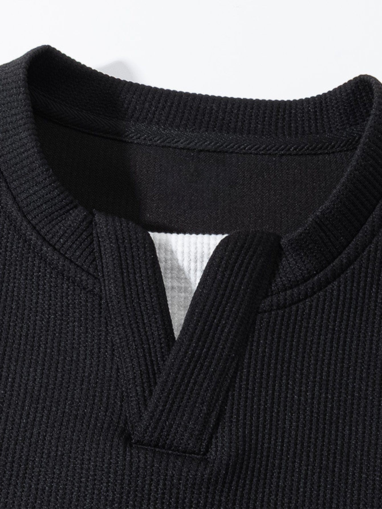 Velira Sweatshirts Laisvas Fit Waffle V formos Kaklo Megztinis