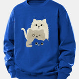 Velira Sweatshirts Mėlyna / XS Trys Katės Spauda Laisvo Pjūvio Džemperis