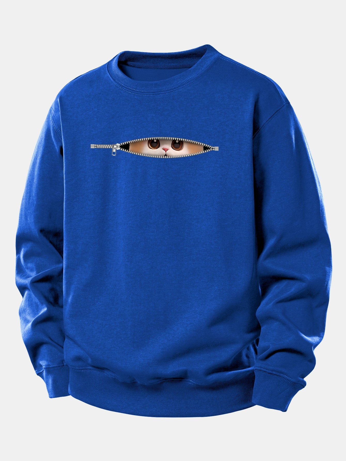Velira Sweatshirts Mėlyna / XS Užtrauktuko katės spaudo laisvo kirpimo džemperis