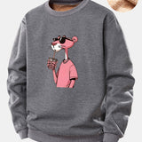 Velira Sweatshirts Pilka / S Rožinė Panto Print Teddy Fleece Pamušalu Sweatshirt