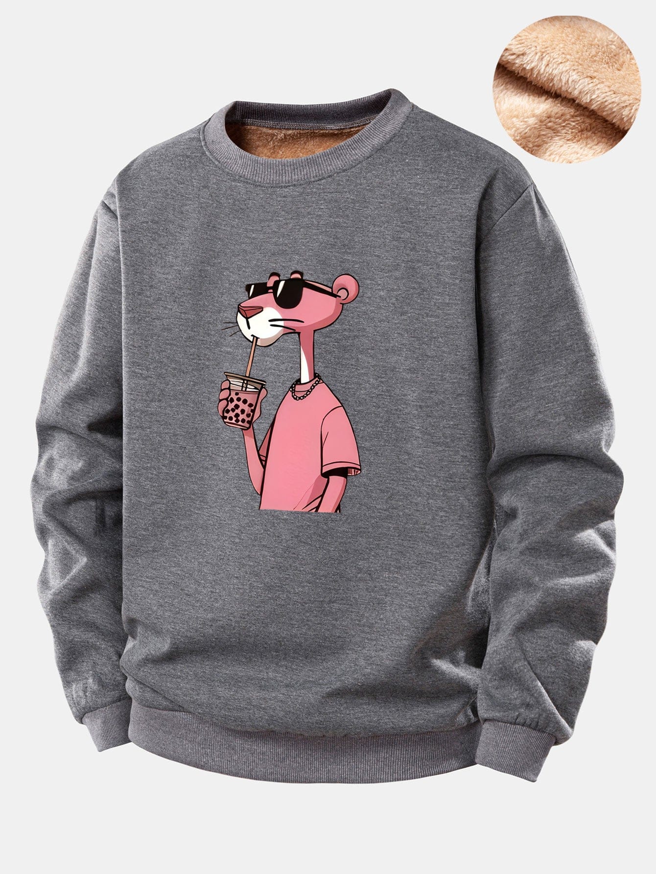 Velira Sweatshirts Pilka / S Rožinė Panto Print Teddy Fleece Pamušalu Sweatshirt
