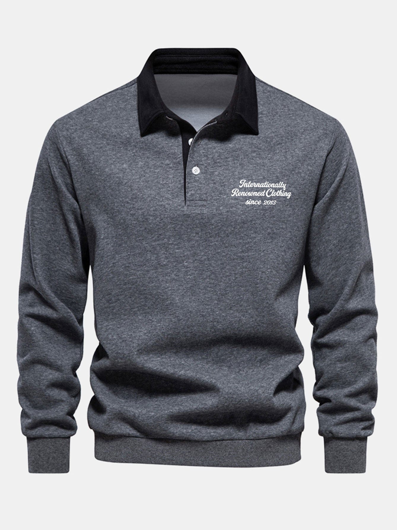 Velira Sweatshirts pilka / S Sloganas Spausdintas Kontrasto Polo Apykaklės Megztinis