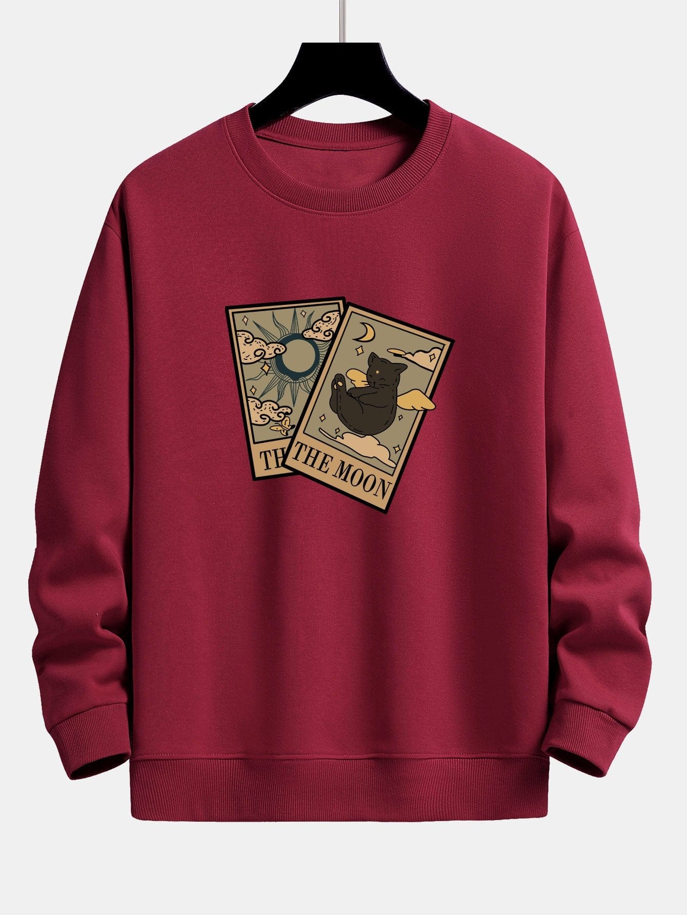 Velira Sweatshirts raudona / S Saulės Mėnulio Katės Spaudas Laisvas Fit Megztinis