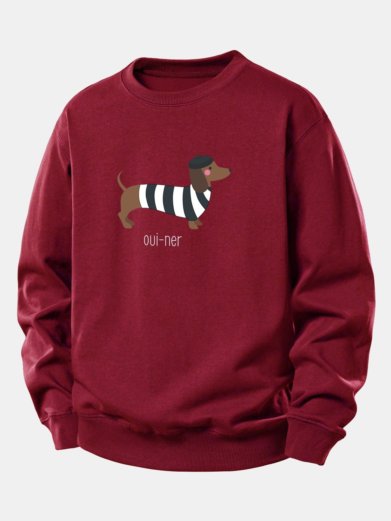 Velira Sweatshirts Raudona vyninė / XS Prancūzų taksų spauda laisvo kirpimo džemperis