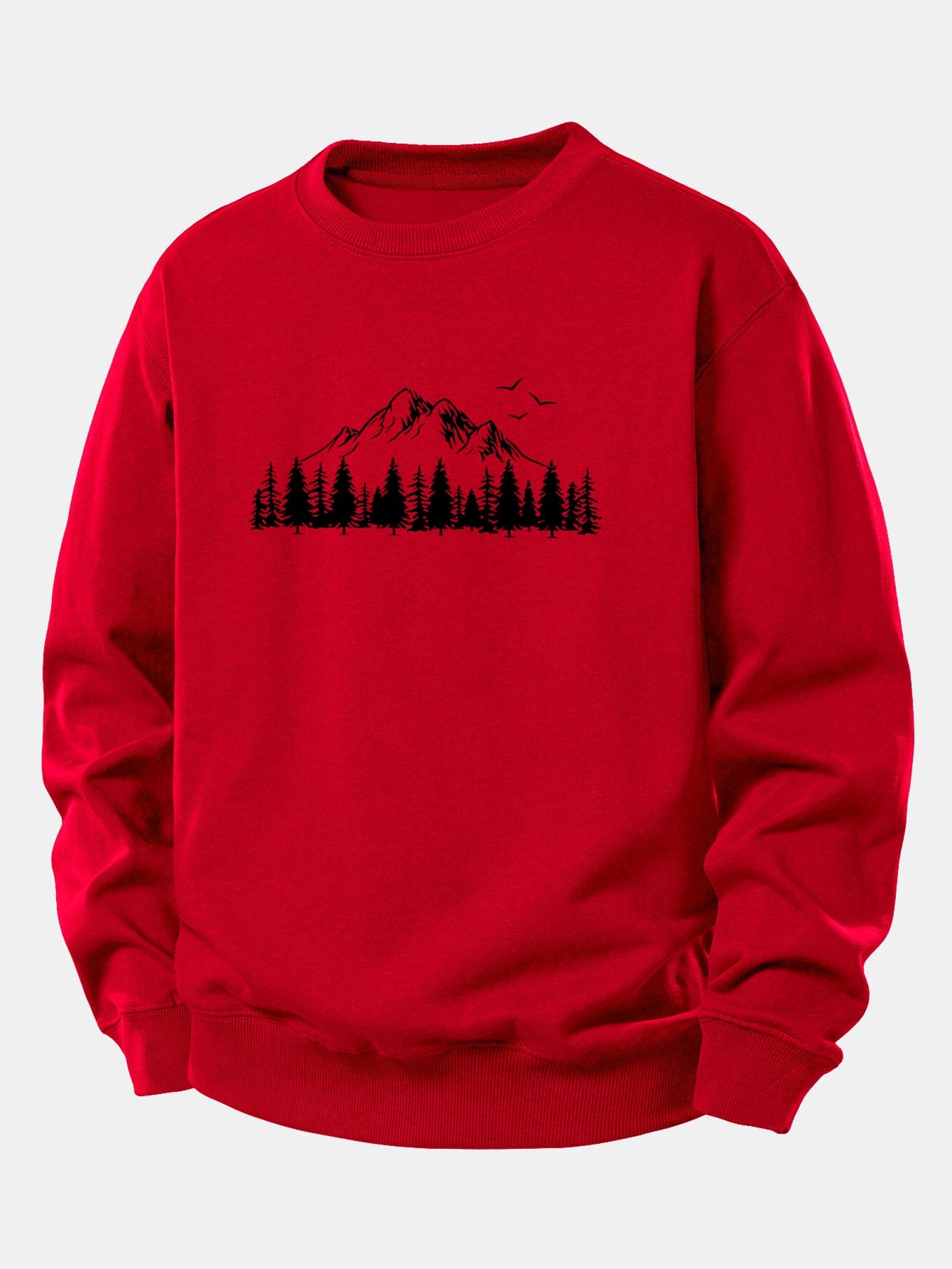 Velira Sweatshirts Raudona / XS Kalnų gamtos spauda laisvo kirpimo džemperis