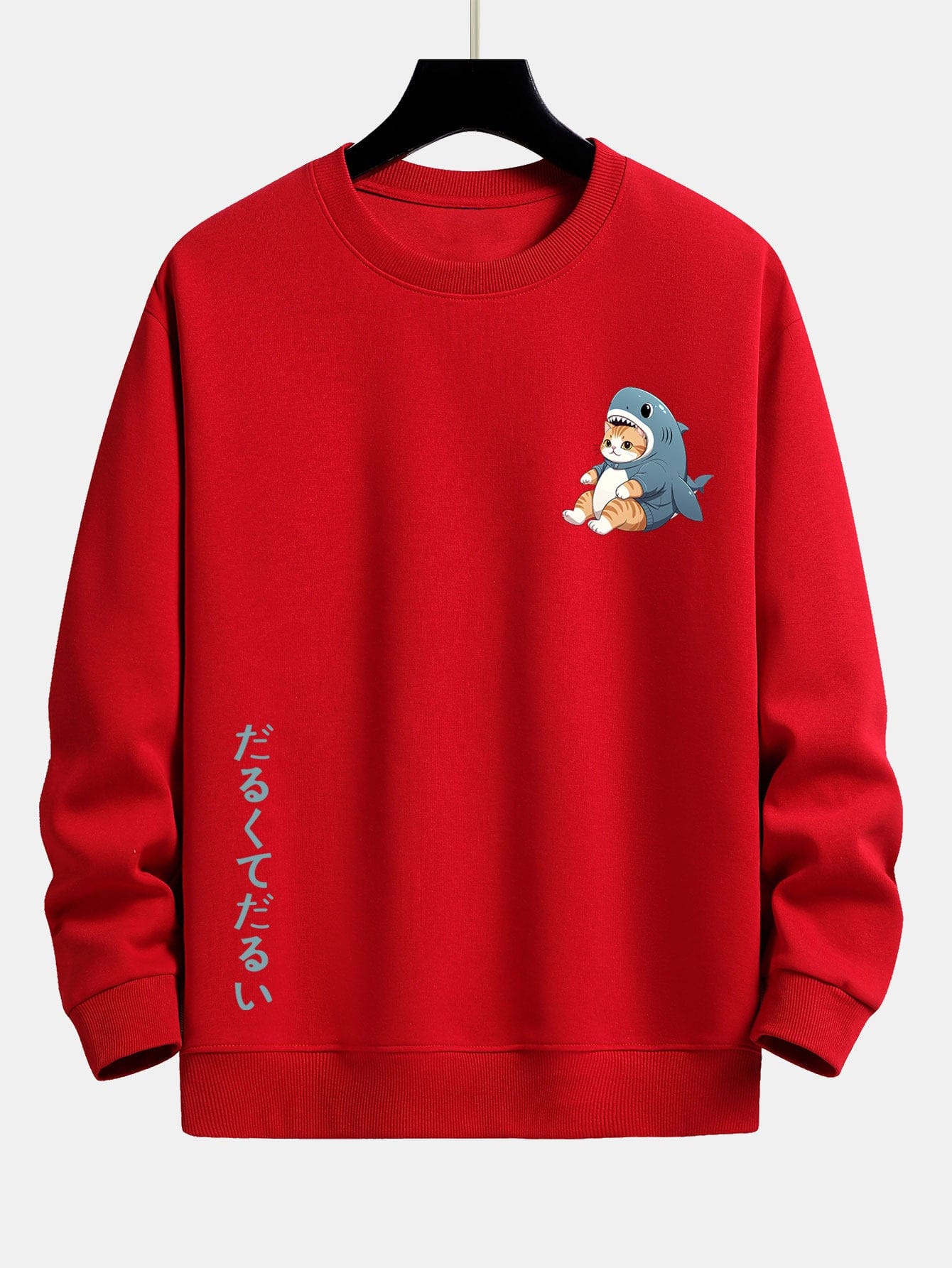 Velira Sweatshirts raudona / XS Katė ryklių kostiumu spausdinta laisvalaikio fitas džemperis