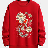Velira Sweatshirts raudona / XS Koi žuvies lotoso rašto laisvas fit džemperis