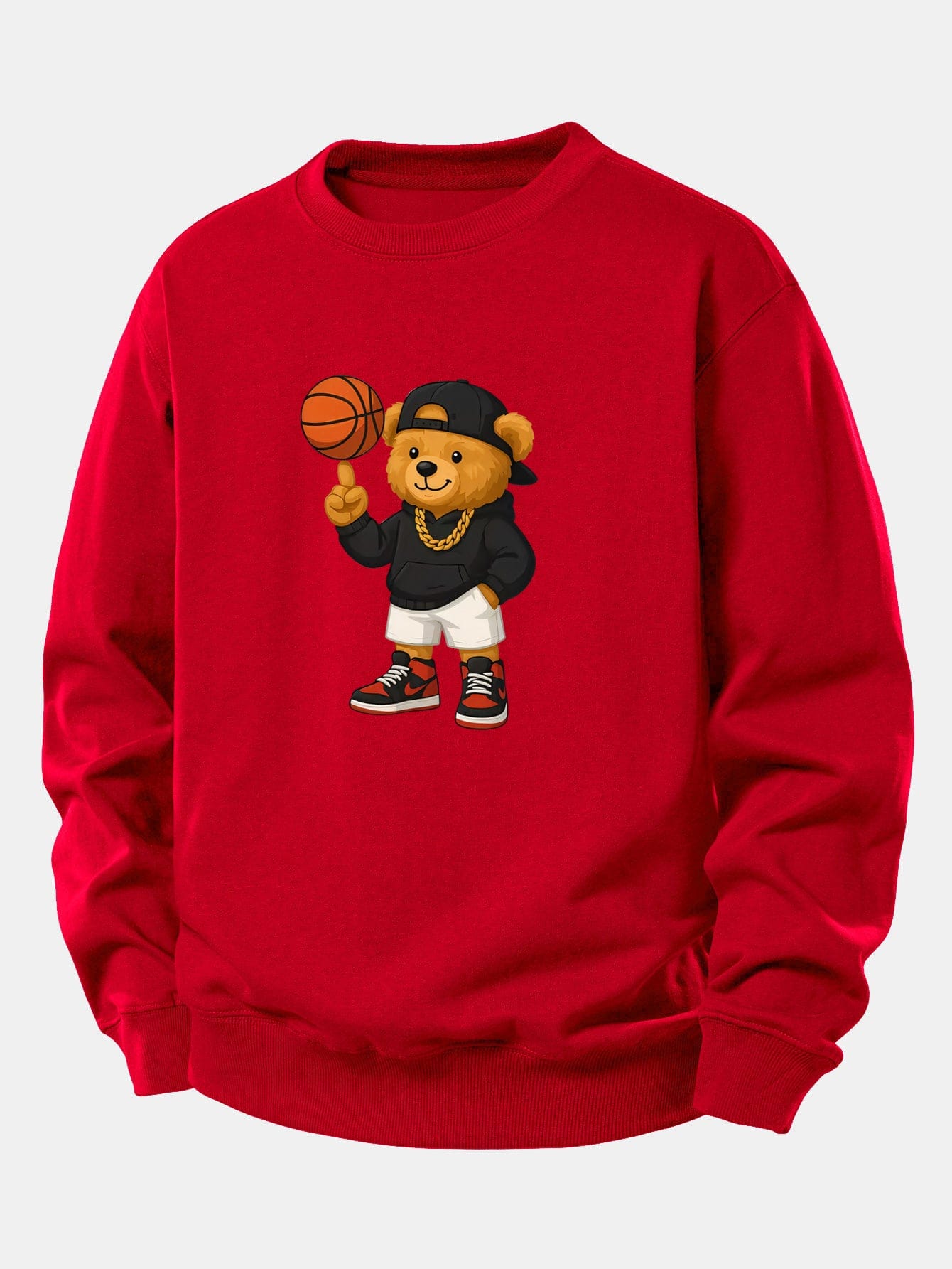 Velira Sweatshirts Raudona / XS Krepšinio Meškos Spauda Laisvalaikio Palaidinė
