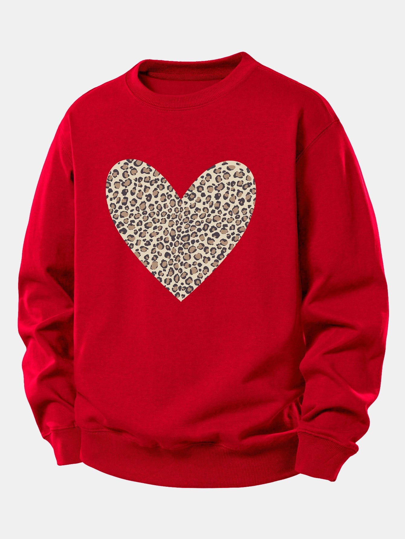 Velira Sweatshirts Raudona / XS Leopardų širdies raštas laisvo kirpimo džemperis
