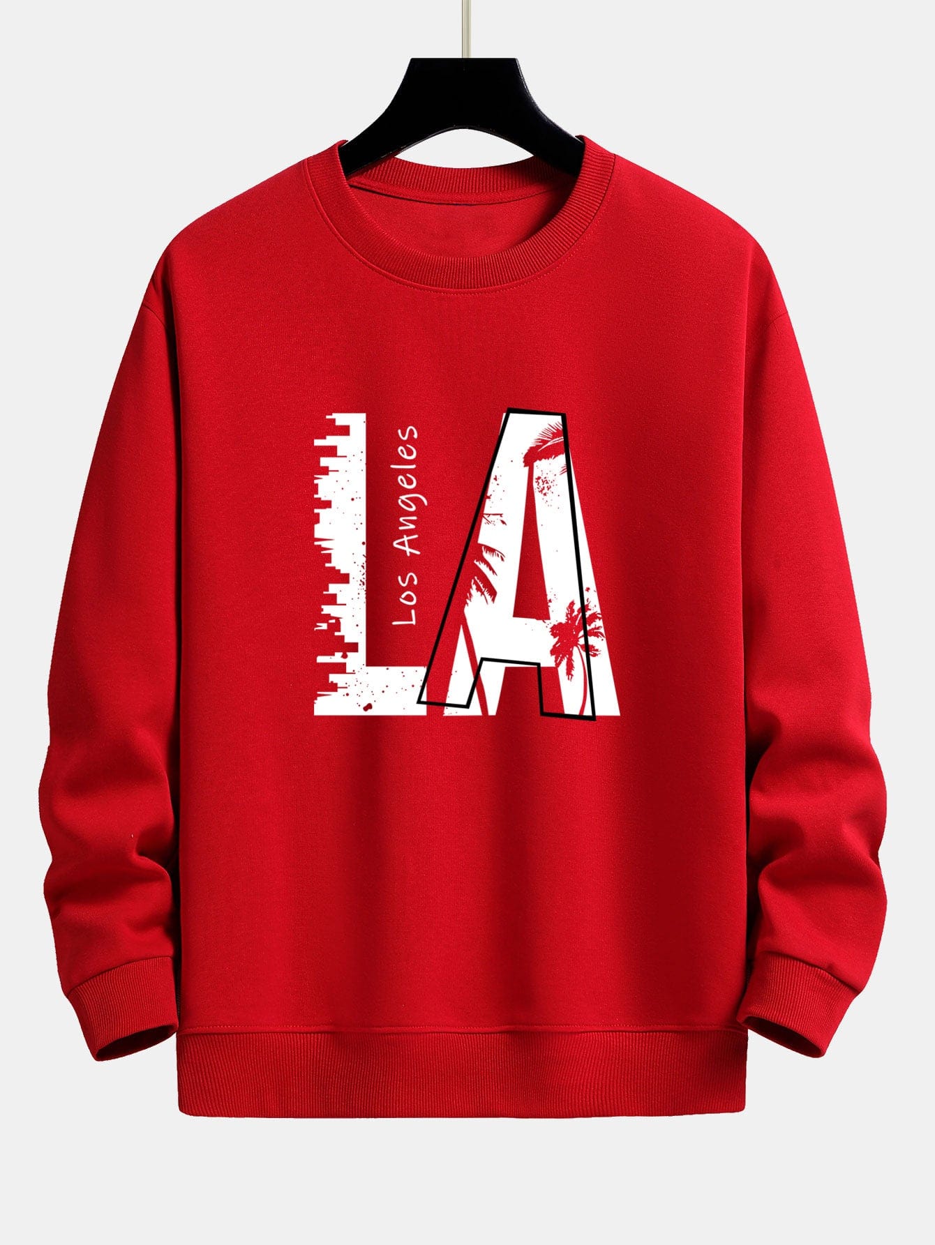 Velira Sweatshirts raudona / XS Los Andželo spauda laisvo kirpimo džemperis