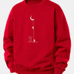 Velira Sweatshirts Raudona / XS Mėnulio Astronauto Spauda Laisvo Pjūvio Džemperis