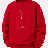 Velira Sweatshirts Raudona / XS Mėnulio Astronauto Spauda Laisvo Pjūvio Džemperis