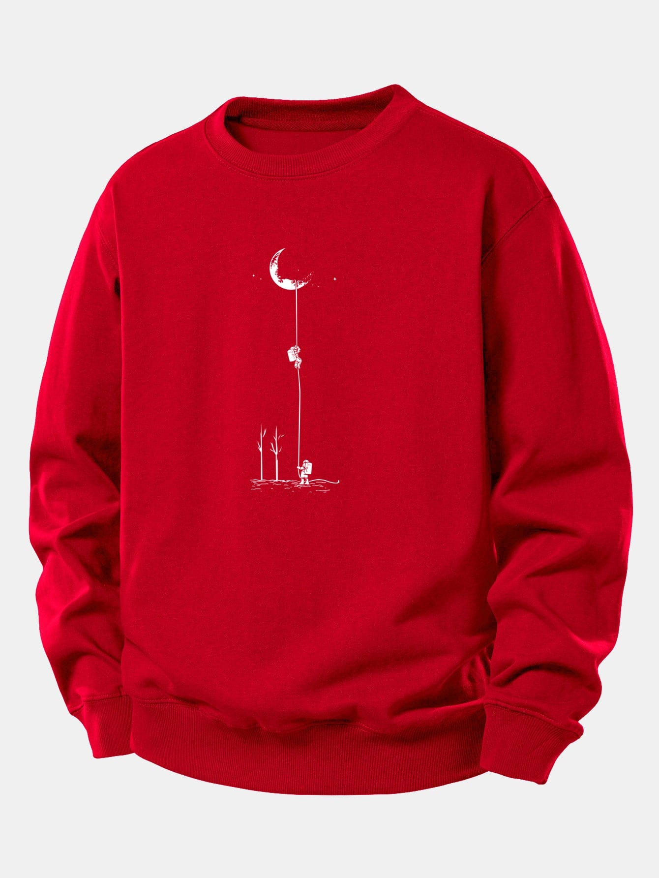 Velira Sweatshirts Raudona / XS Mėnulio Astronauto Spauda Laisvo Pjūvio Džemperis