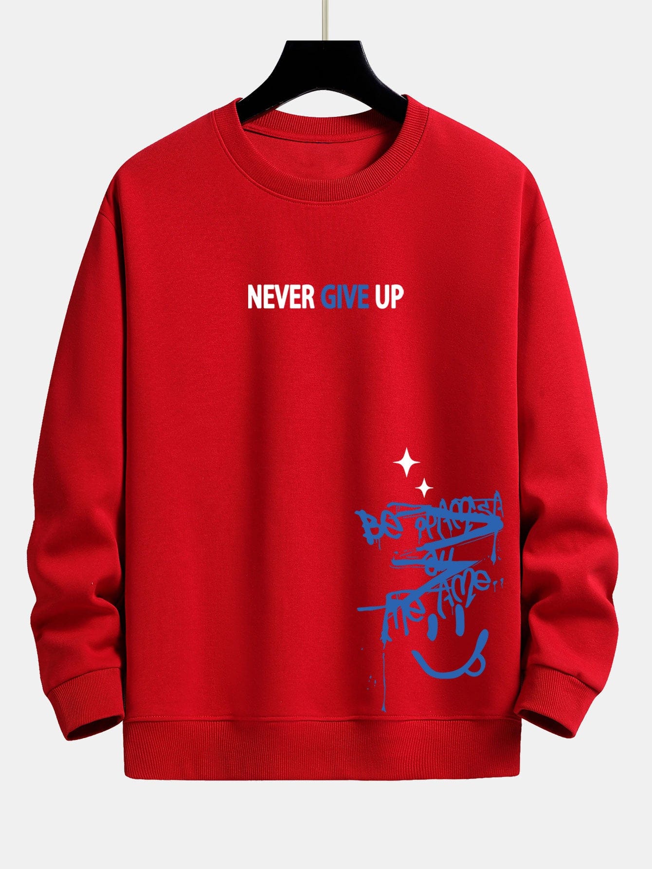 Velira Sweatshirts raudona / XS Niekuomet nepasiduok Šypsenėlės Spauda Laisvo Kirpimo Megztinis